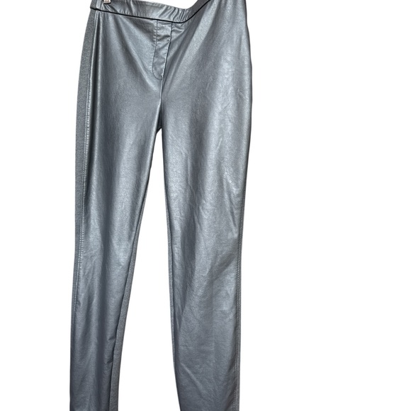 Chico's Faux Leather Front Black Front, Charcoal Gray Back Knit Pants. 4 - Picture 1 of 11